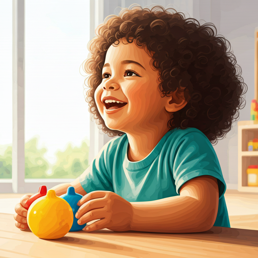 счастливый ребёнок играет с развивающими игрушками